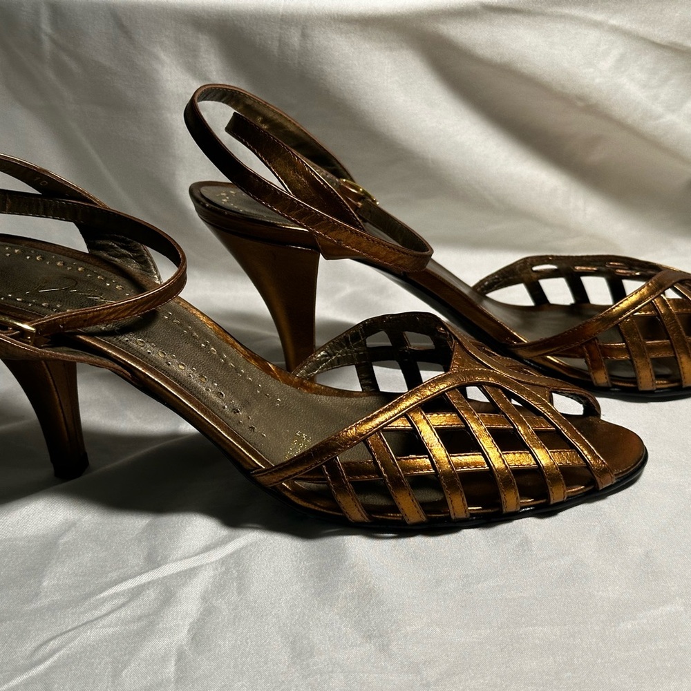 Brown Heels with Intricate Woven Design
